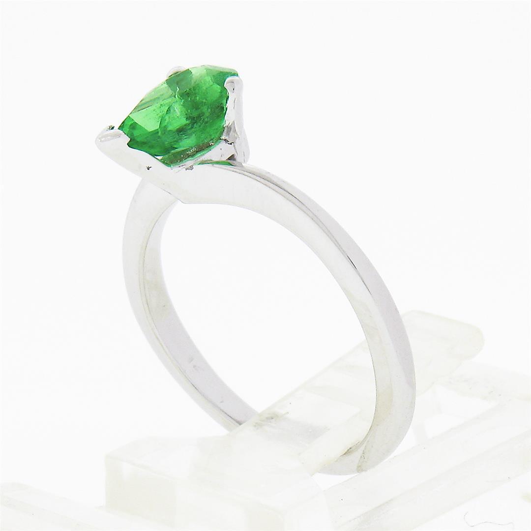 Vintage 14K White Gold 0.71 ctw FINE Pear Colombian Emerald Solitaire Bypass Rin