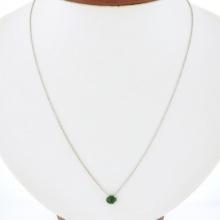 NEW 14K White Gold.43 ctw Oval Sideways Emerald Petite Solitaire Pendant Necklac