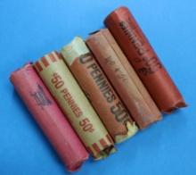5 ROLLS OF WHEAT PENNIES - 250 PENNIES TOTAL