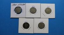 Lot of 5 Liberty Head Nickels - Various Years