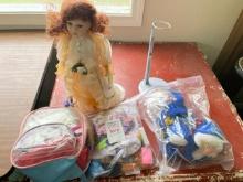 Doll, doll stands and clothes