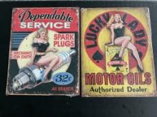 2 "Retro Vintage Signs" Lucky Lady & Dependable Service