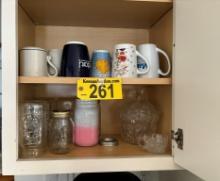 MISC. LOT OF GLASSWARE & DISHWARE IN 4-CABINETS