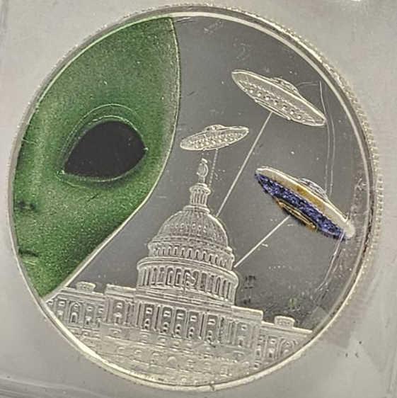 1oz Silver Colorized Alien UFO Congress Invasion