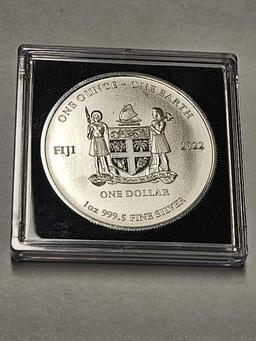 2022 Fiji 1oz Colorized Silver Earth Coin w/Box