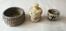 Lot Of 3 Vintage Thimble Baskets