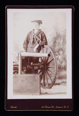 CABINET CARD PHOTO OF SAILOR POSED BY 6-POUNDER