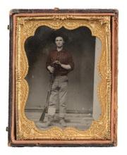 FINE QUARTER PLATE RUBY AMBROTYPE OF "REDSHIRT"