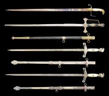 3 FRATERNAL SWORDS & A MILITIA EAGLE HEAD SWORD.