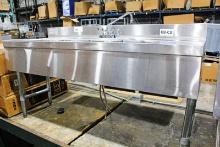 5' STAINLESS STEEL 3-COMPARMENT UNDERBAR SINK W/ DRAIN BOARDS