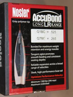 Box of 100 Nosler AccuBond 30 Cal LR Spitzer Bullets for Reloading