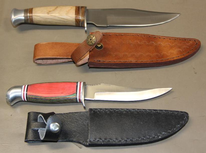 Two Wood-Handle Fixed-Blade Sheath Knives