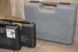 Three Foam-Lined Handgun Cases and 2 Ammo Cans