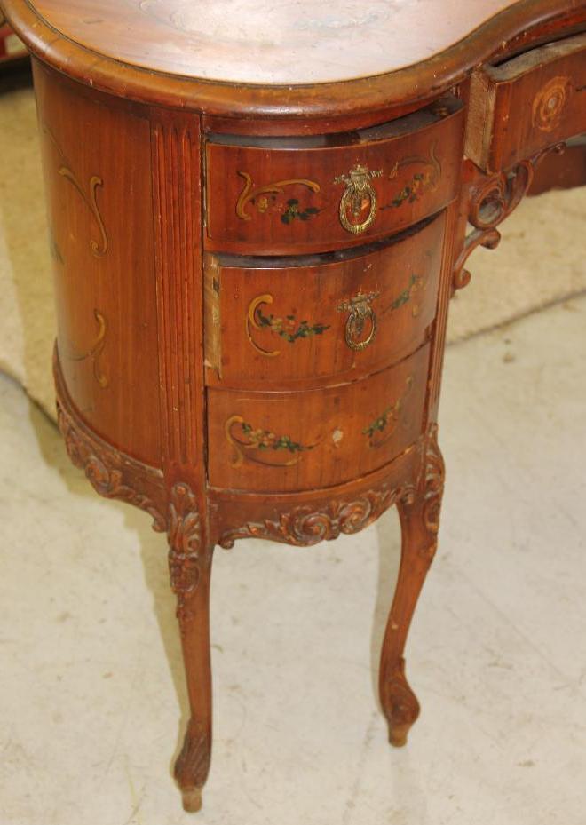 Elegant Antique French Wood Desk with Floral Painted Accents