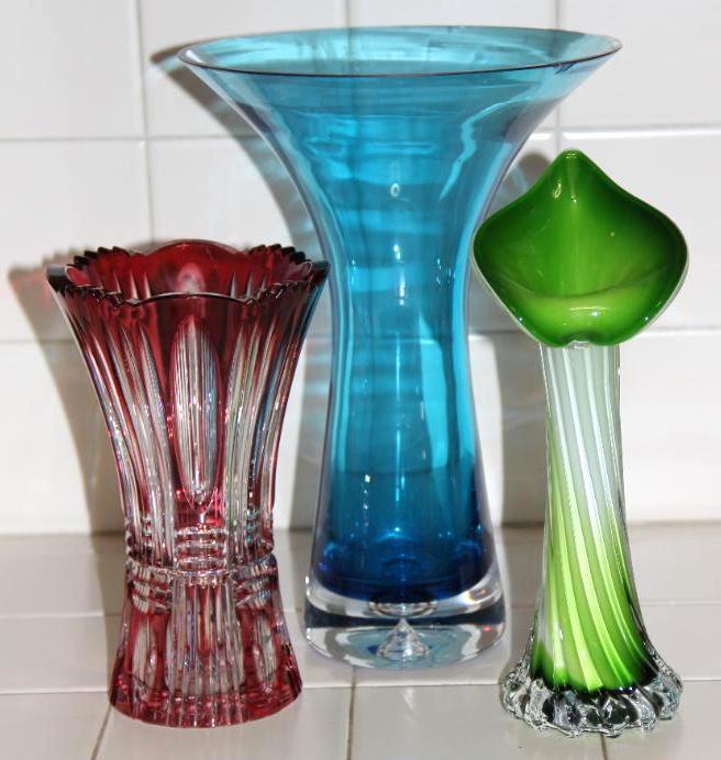 Three Beautiful Colored Glass Vases