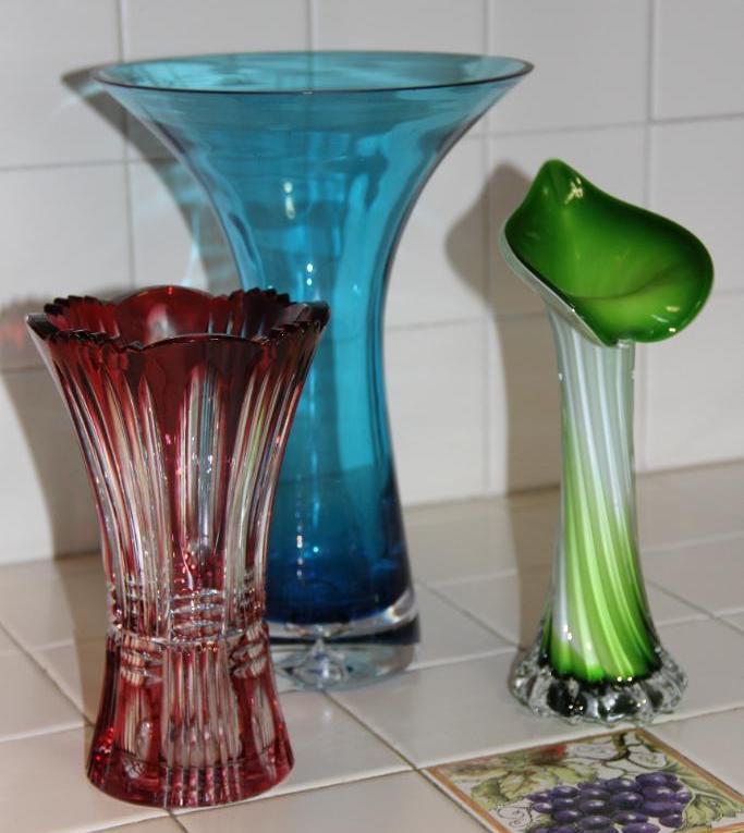 Three Beautiful Colored Glass Vases