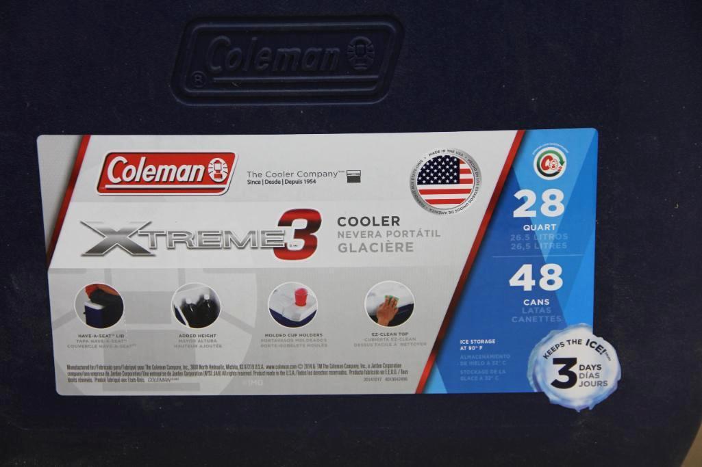 Coleman Xtreme 3 Cooler 28 Quart and 4 Broncos Growlers