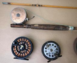 Three Fly Fishing Reels with True Temper 2 Piece Rod