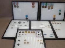 Shadow Boxes with US Military Insignias, Medals and Rank