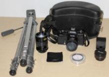 Classic Vivitar 250/SL Film Camera in Case with Lenses and Tripod