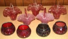 Beautiful Pink Glass Baskets and Red Glass Candle Bowls