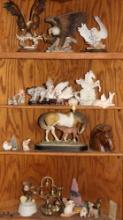 Collection of Animal Statues and Other Contents of Shelves