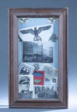 Framed WWII German photographs and medals
