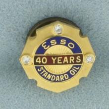 Vintage Esso Standard Oil 40 Years Diamond Pin In 14k Yellow Gold