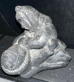 2 Wolf Original Sculptures from Canada- Eskimo Mother & Baby and 2 Eskimo Children Wrestling