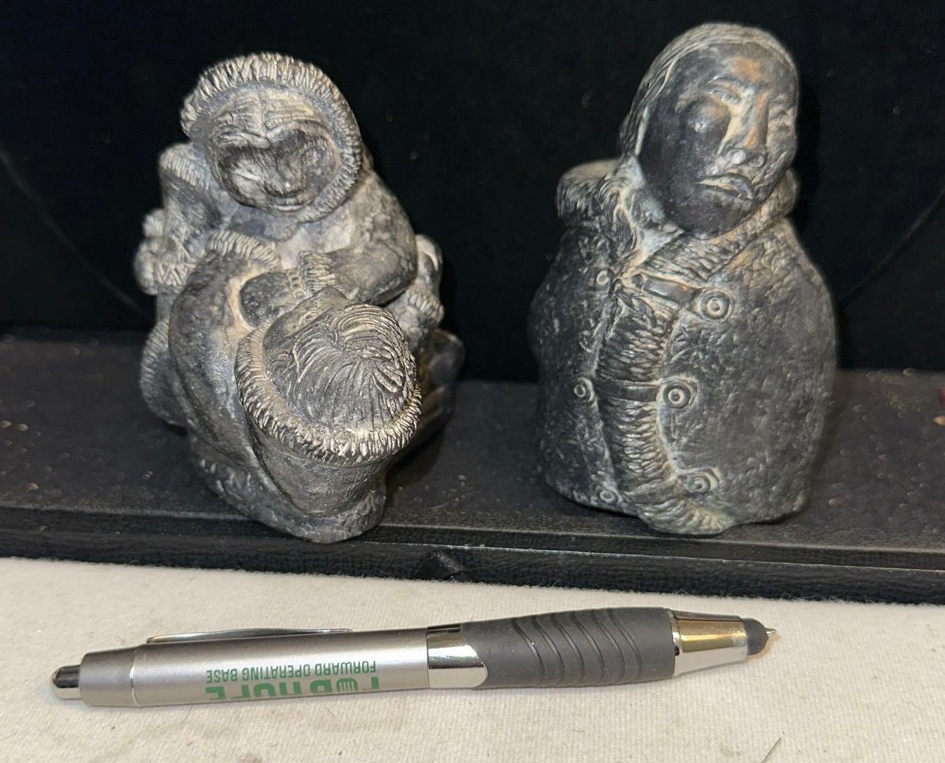 2 Wolf Original Sculptures from Canada- Eskimo Mother & Baby and 2 Eskimo Children Wrestling