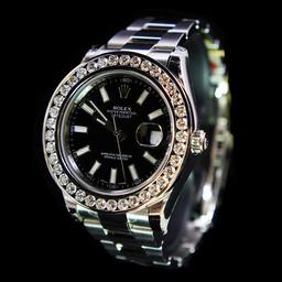 Rolex DateJust 41mm Black Index Diamond Bezel Aprox. 6.0 cts. Mens Wristwatch