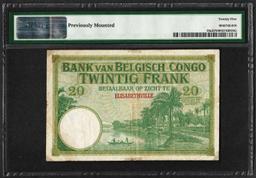 1912-27 Belgian Congo Banque du Congo Belge 20 Francs Bank Note PMG Very Fine 25 Net