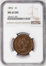 1853 Coronet Head Large Cent Coin NGC MS62BN