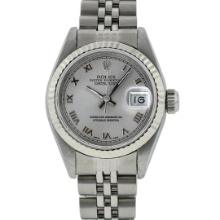 Rolex Ladies Stainless Steel Silver Roman Datejust Wristwatch
