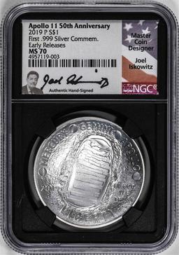 2019-P $1 Apollo 11 Commemorative Silver Dollar Coin NGC MS70 ER Iskowitz Signature