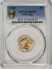 1987 $5 American Gold Eagle Coin PCGS MS70