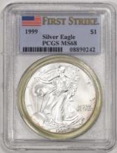 1999 $1 American Silver Eagle Coin PCGS MS68 First Strike