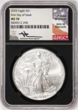 2020 $1 American Silver Eagle Coin NGC MS70 First Day of Issue Mercanti Signature
