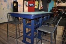 BLUE/TEAL COMPOSITE COUNTER/BAR HEIGHT TABLE WITH