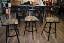 (3) WROUGHT IRON LOOK SWIVELING BAR STOOLS WITH