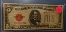 1928-C $5.00 US RED SEAL NOTE XF