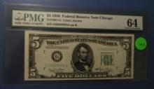 1950 $5.00 FRN CHICAGO FR 1961-G PMG CHOICE UNC 64