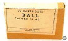 Vintage Remington Caliber 30 M2 Ball Ammunition - 20 Rounds .30-06