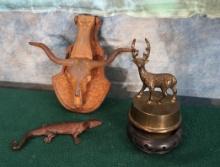Cast Iron Longhorn Door Knocker with Iron Salamander & Red Stag Music Box