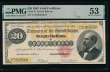 1882 $20 Gold Certificate PMG 53