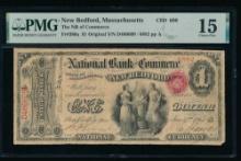 1865 $1 New Bedford MA National  PMG 15