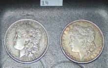 1884-O, 1885 Morgan Dollars VF+, VF.