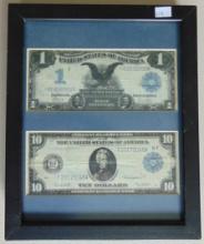 Currency Display: Series 1899 $1. Series 1914 $10.