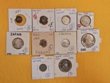 Ten mixed World coins