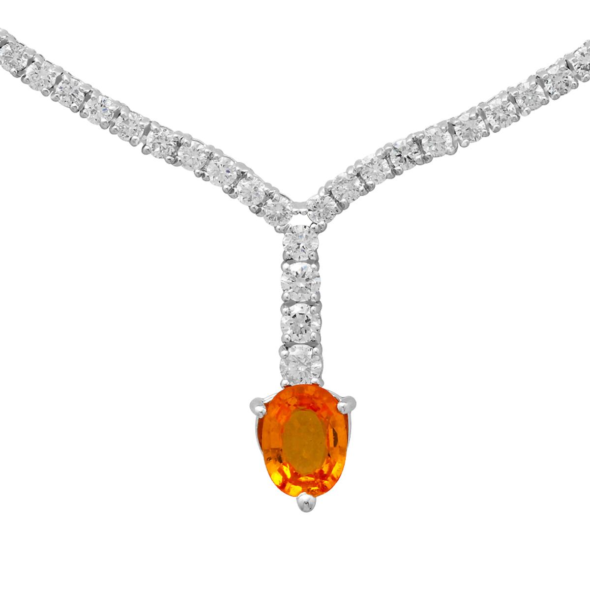 14k White Gold 1.26ct Yellow Sapphire 4.14ct Diamond Necklace